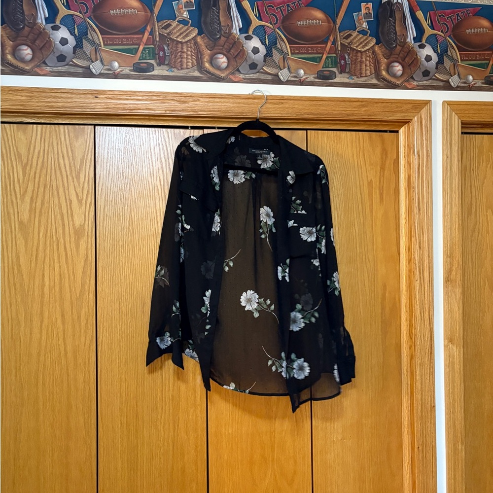 Banana Republic Floral Sheer Black Blouse